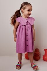 Next Baby % 100 Pamuklu Pembe Yakalı Elbise