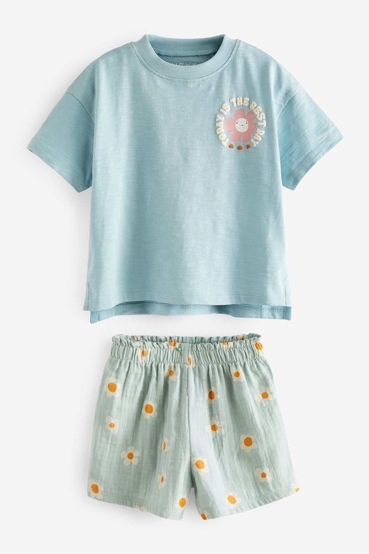 Next Baby % 100 Pamuklu Blue Flovers Tshirt Müslin Şort Alt Üst Takım