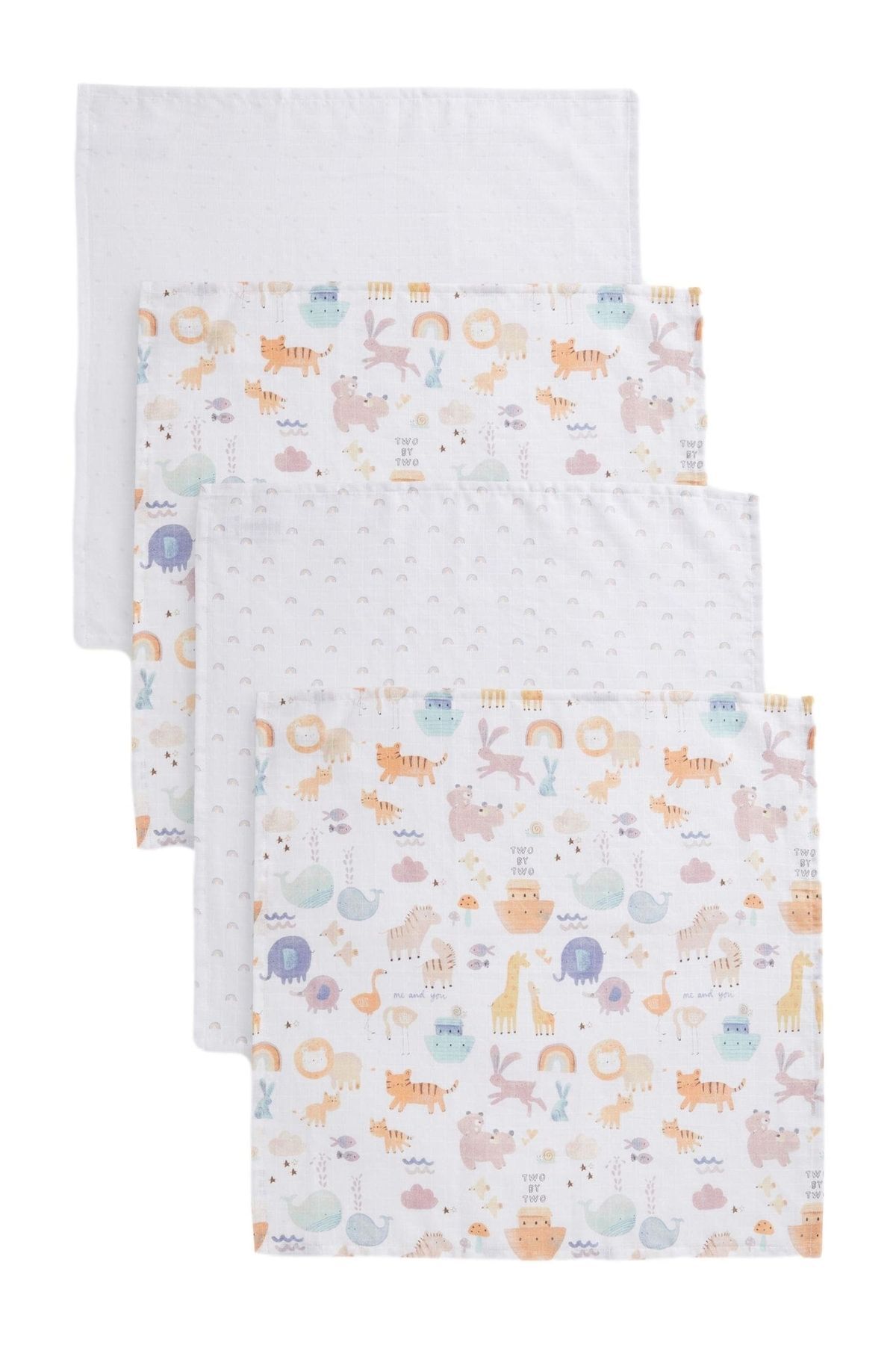 Next Baby % 100 Pamuklu Beyaz Nuh’un Gemisi Desenli 4’lü Müslin Set