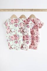 Next Baby % 100 Pamuklu Pembe Çiçek Desenli Kısa Kollu 3’lü Body Zıbın Set