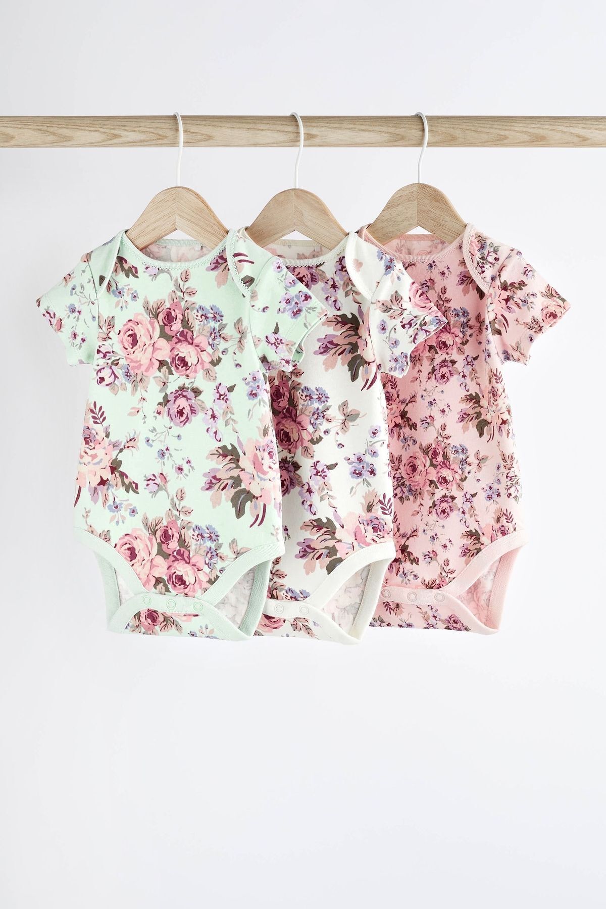 Next Baby % 100 Pamuklu Pembe Çiçek Desenli Kısa Kollu 3’lü Body Zıbın Set