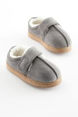 Next Baby Gri Polar Astarlı Bantlı Panduf Ev Ayakkabısı