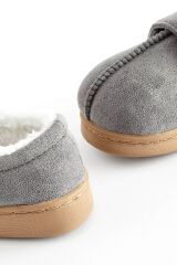 Next Baby Gri Polar Astarlı Bantlı Panduf Ev Ayakkabısı