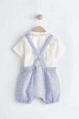 Next Baby Pamuklu Deniz Mavisi Smart Gömlek Salopet Set