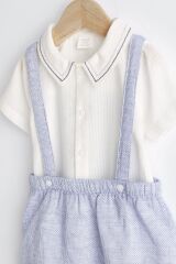 Next Baby Pamuklu Deniz Mavisi Smart Gömlek Salopet Set