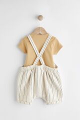 Next Baby % 100 Pamuklu Krem Dinazor Desenli Salopet Body Zıbın Set