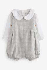 Next Baby % 100 Pamuklu Gri Bebe Yaka Body Zıbın Salopet Çorap 3’lü Set