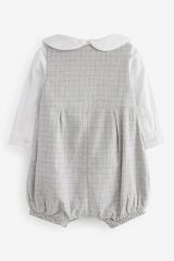 Next Baby % 100 Pamuklu Gri Bebe Yaka Body Zıbın Salopet Çorap 3’lü Set