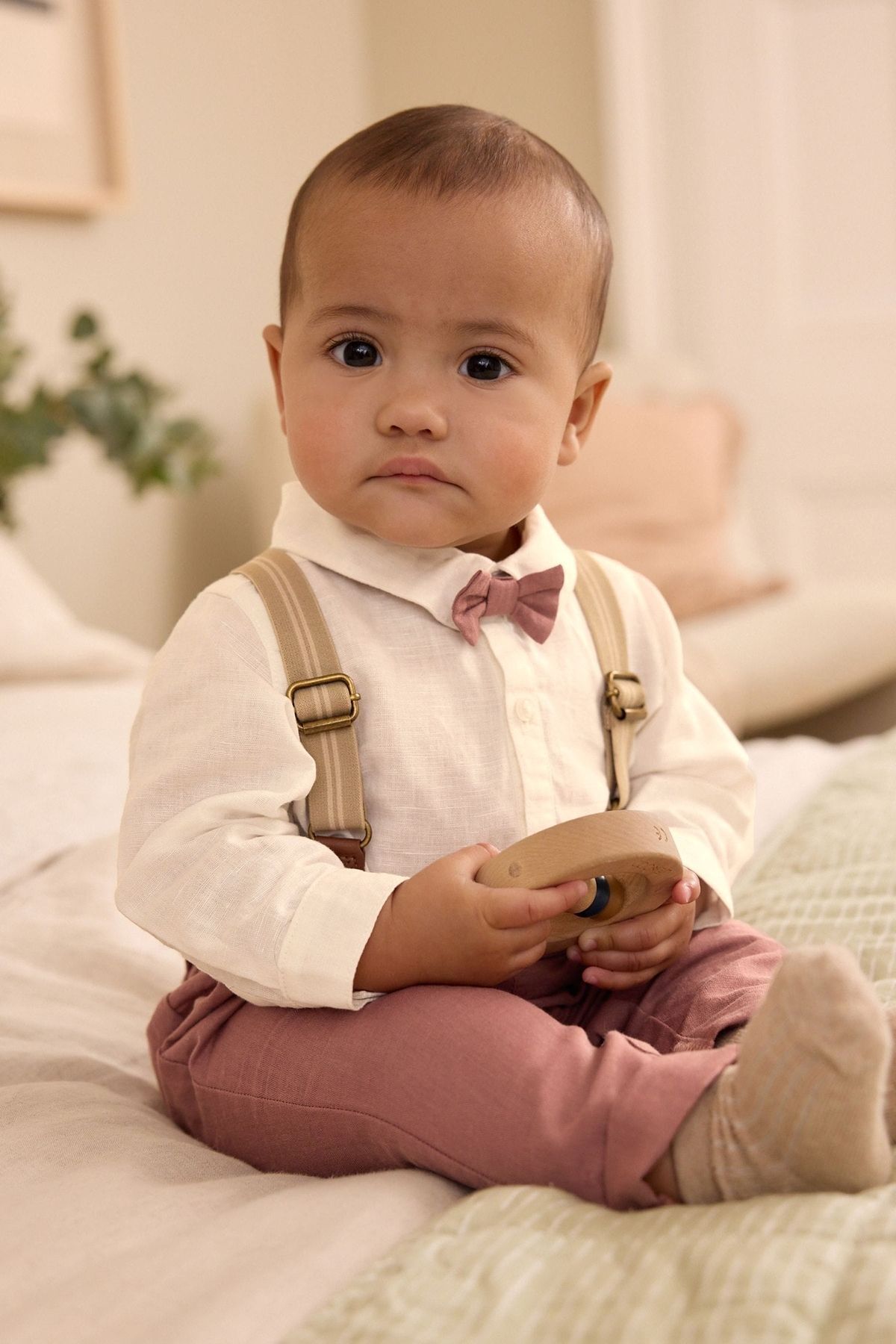 Next Baby % 100 Pamuklu Gül Kurusu Smart Gömlek Pantolon Askı Papyon Set