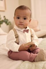 Next Baby % 100 Pamuklu Gül Kurusu Smart Gömlek Pantolon Askı Papyon Set