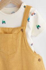 Next Baby % 100 Pamuklu Sarı Traktör Desenli Salopet Body Zıbın Set