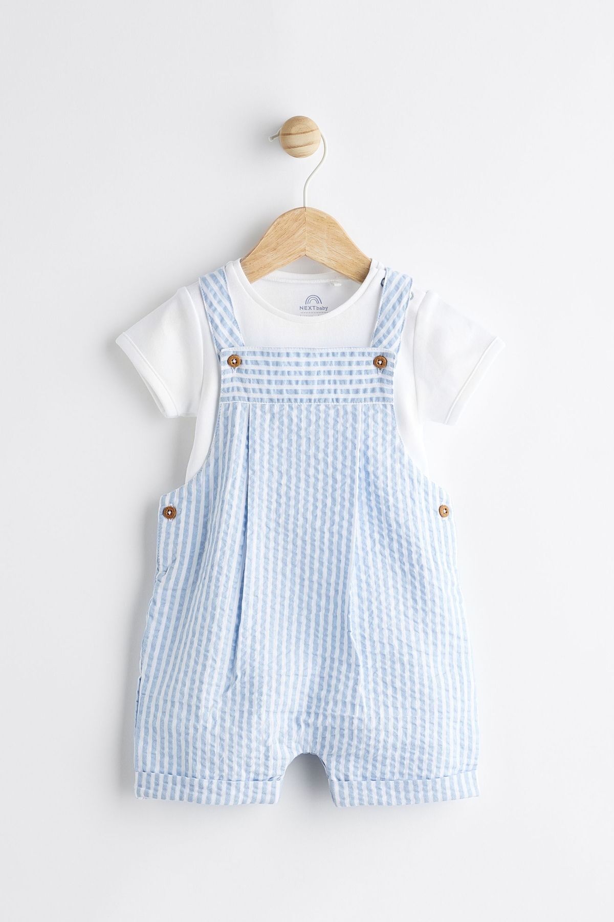 Next Baby % 100 Pamuklu Mavi Çizgili Salopet Body Zıbın Set