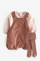 Next Baby Pamuklu Kahverengi Desenli Salopet Sweathsirt Çorap 3’lü Set