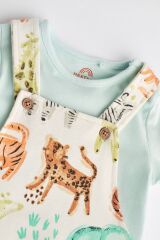 Next Baby % 100 Pamuklu Fluro Safari Salopet Body Zıbın Set