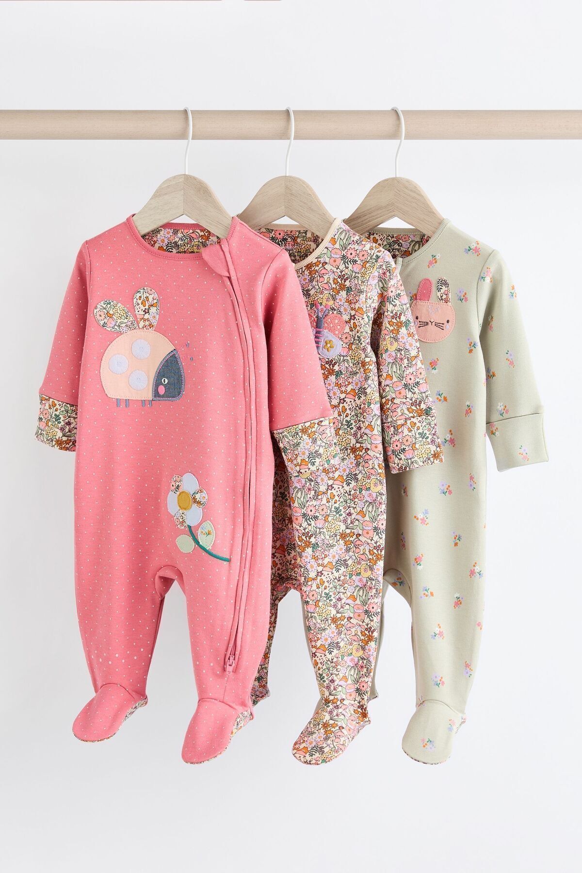 Next Baby % 100 Pamuklu Pembe Uğur Böceği Desenli 3’lü Tulum Set