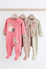 Next Baby % 100 Pamuklu Pembe Uğur Böceği Desenli 3’lü Tulum Set