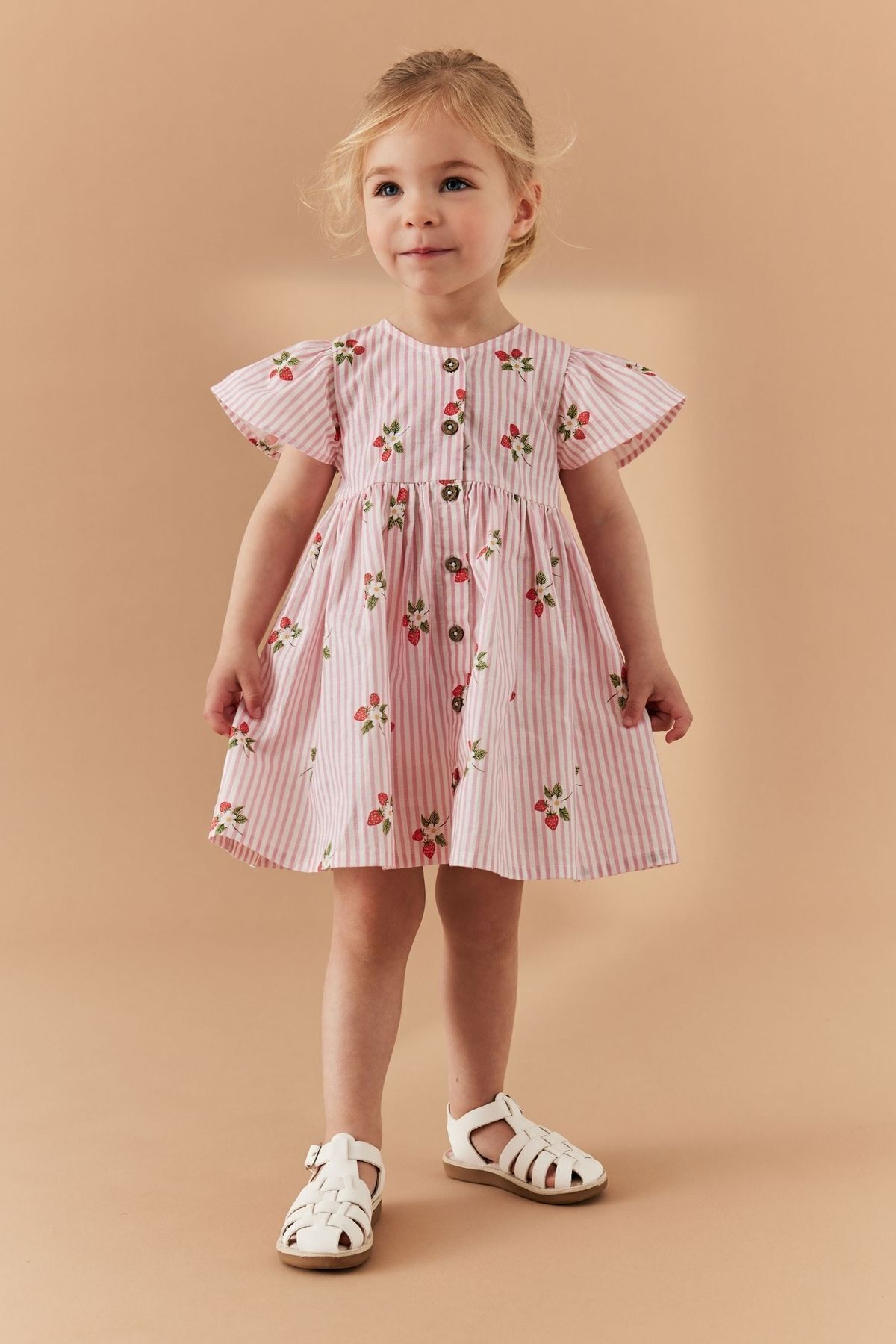 Next Baby % 100 Pamuklu Pembe Çilek Desenli Elbise