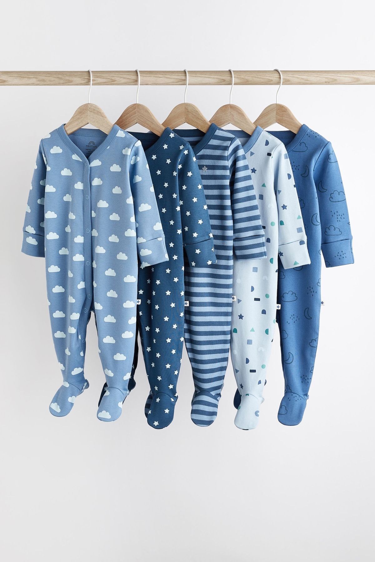 Next Baby % 100 Pamuklu Mavi Bulut Desenli 5’li Tulum Set