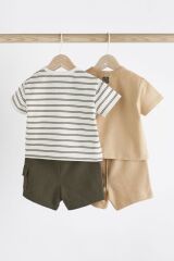 Next Baby % 100 Pamuklu Kahverengi Çizgili Kısa Kollu Şortlu 2’li Alt Üs