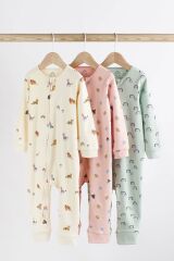 Next Baby Baby % 100 Pamuklu Krem Animal 3’lü Tulum Set
