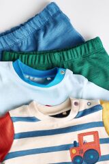 Next Baby % 100 Pamuklu Mavi Traktör Desenli Kısa Kollu Şortlu 2’li Alt Üst Takım