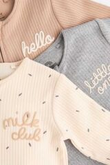 Next Baby %100 Pamuklu Krem Kahve Ayaksız 3'lü Tulum Set