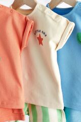 Next Baby Pamuklu Mavi Turuncu Kısa Kollu Şortlu 3’lü Alt Üst Takım