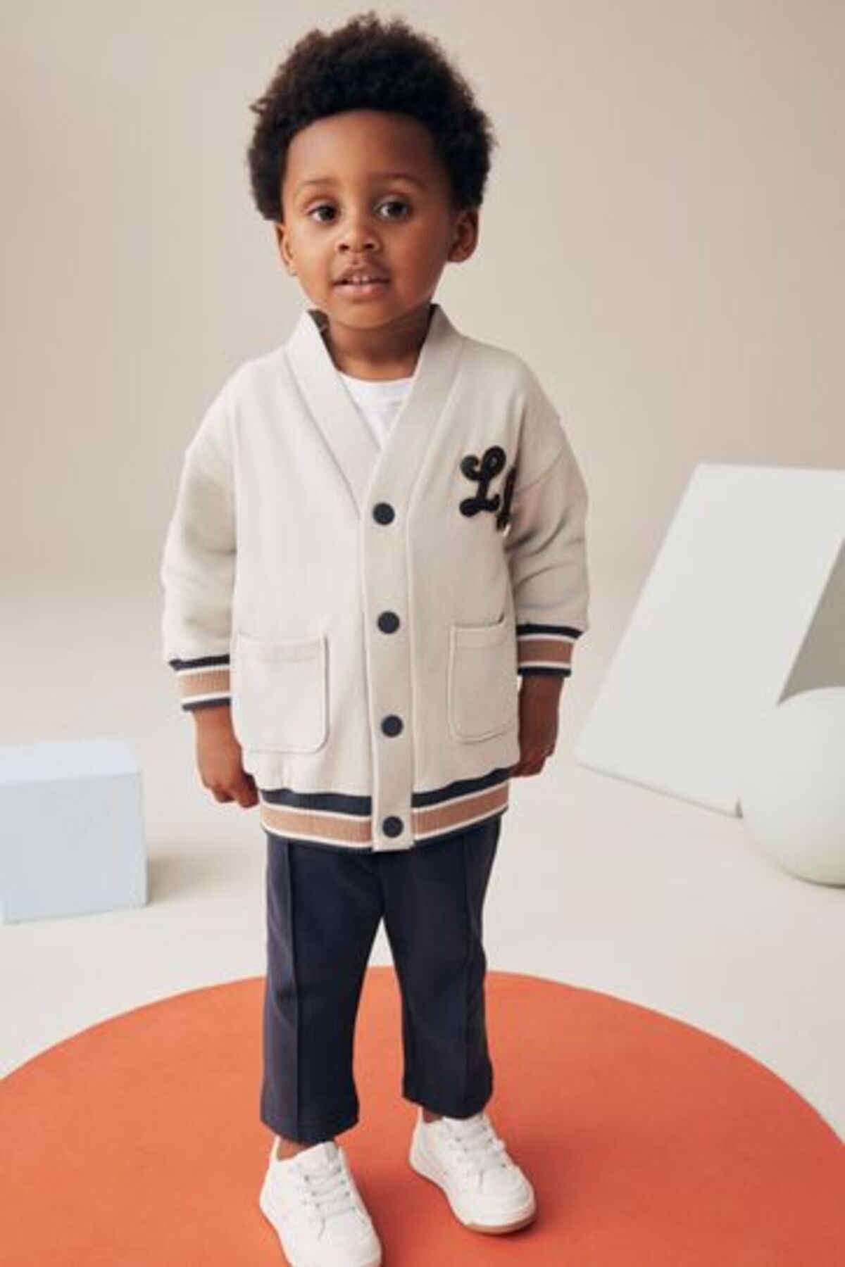 Next Baby Pamuklu Krem Hırka Kömür Grisi Jogger Pantolon Alt Üst Takım