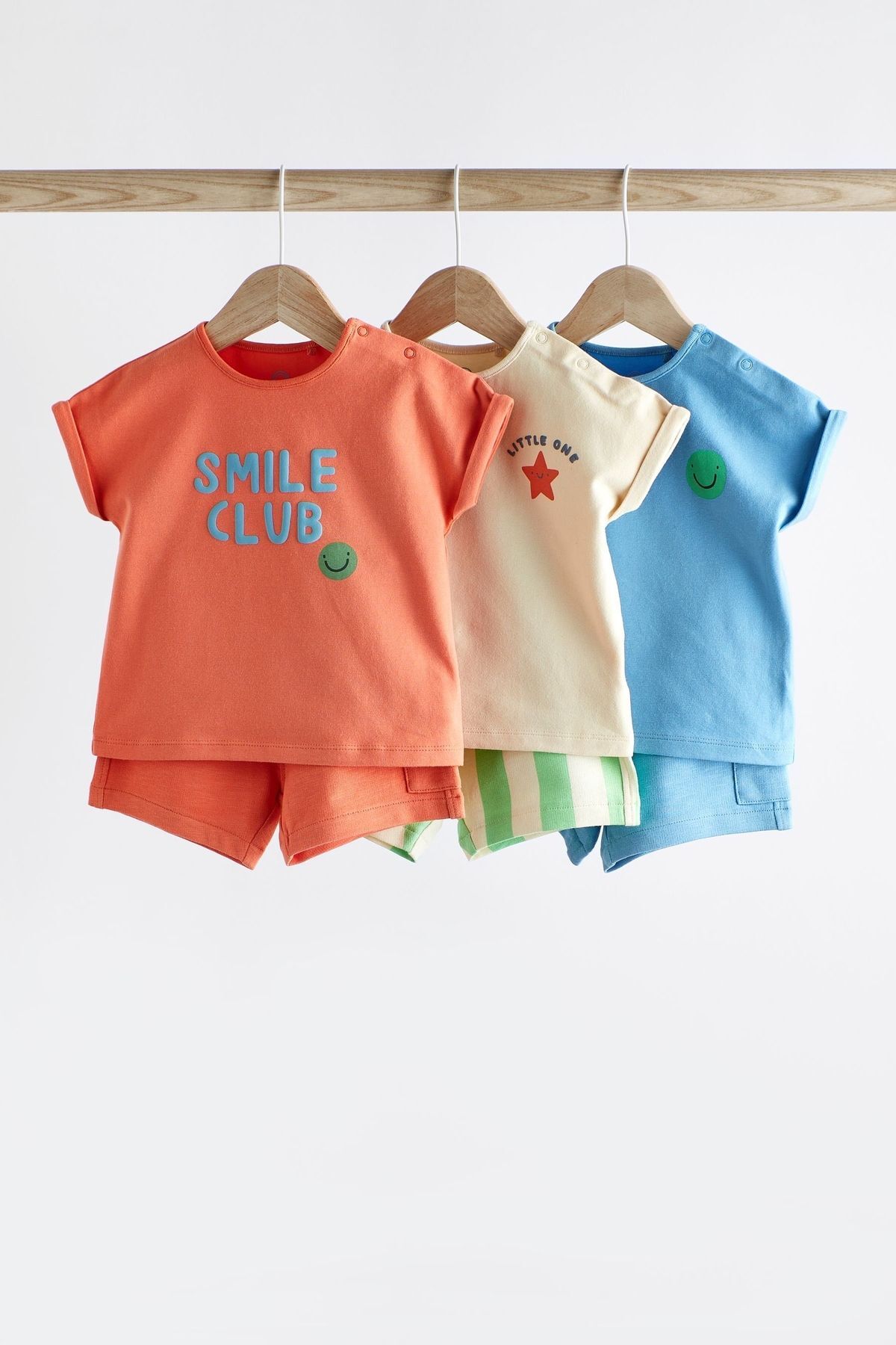 Next Baby Pamuklu Mavi Turuncu Kısa Kollu Şortlu 3’lü Alt Üst Takım