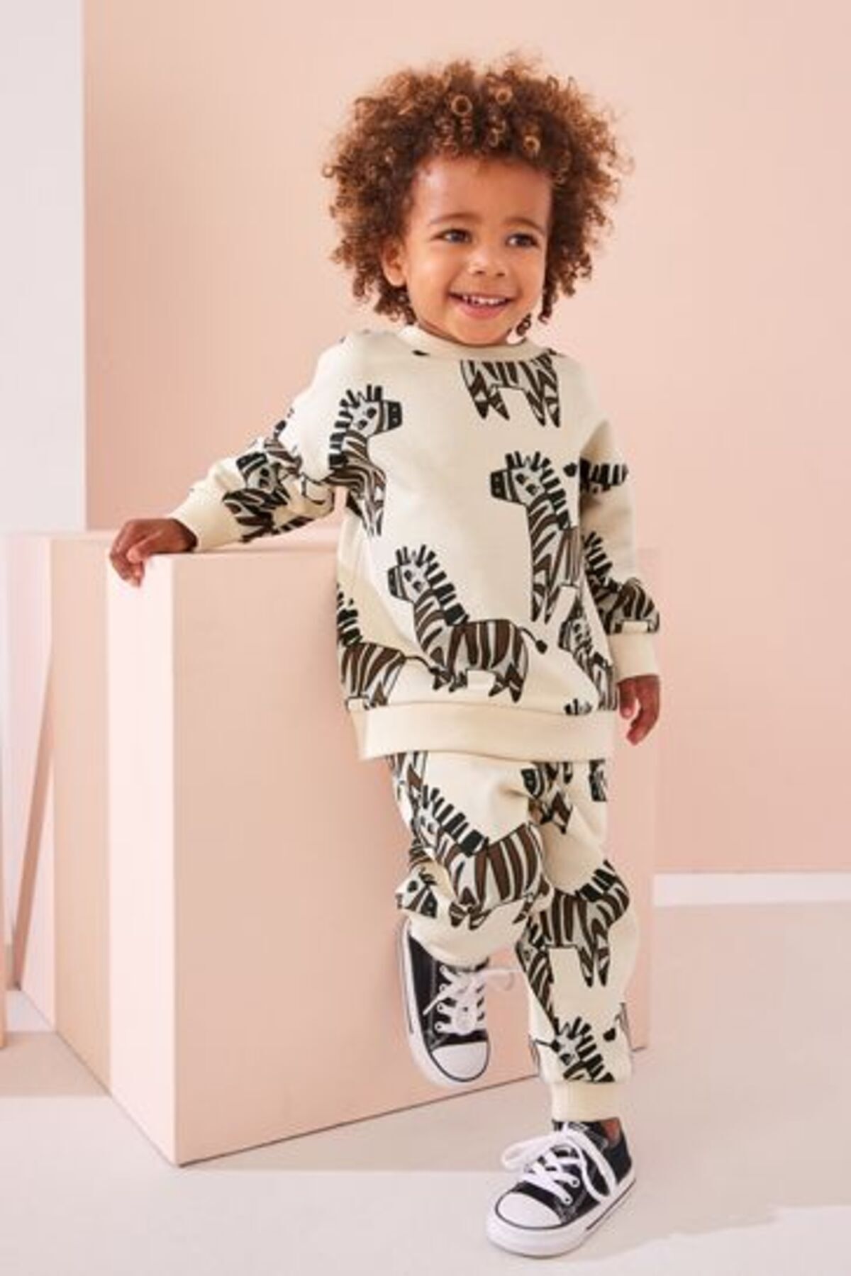 Next Baby Pamuklu Ekru Zebra Desenli Uzun Kollu Alt Üst Takım