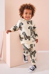 Next Baby Pamuklu Ekru Zebra Desenli Uzun Kollu Alt Üst Takım