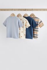 Next Baby Pamuklu Lacivert Ayı Desenli Kısa Kollu 4’lü Tshirt Set