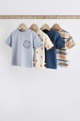 Next Baby Pamuklu Lacivert Ayı Desenli Kısa Kollu 4’lü Tshirt Set