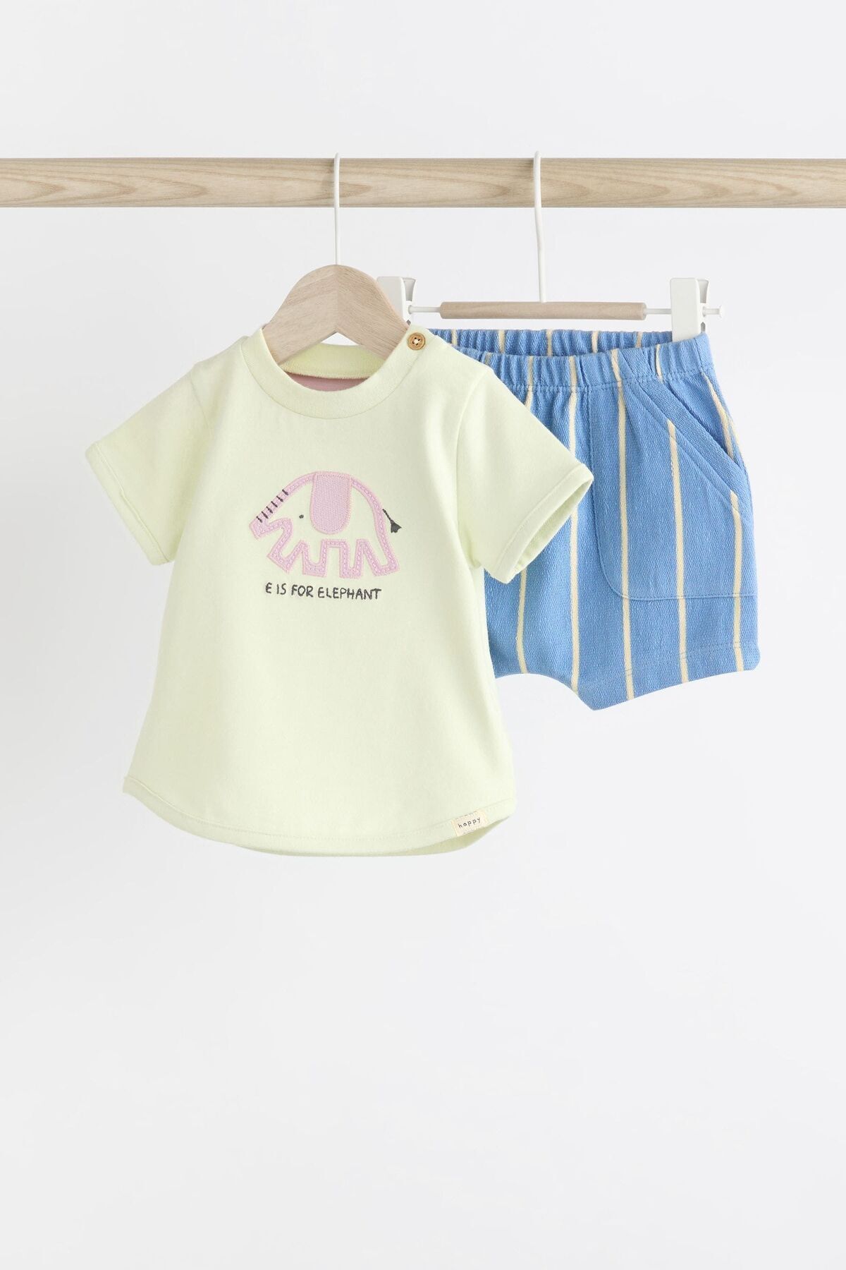 Next Baby % 100 Pamuklu Yeşil Fil Desenli Kısa Kollu Tshirt Şort Alt Üst Takım