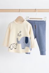 Next Baby Pamuklu Mavi Fil Desenli Uzun Kollu Alt Üst Takım