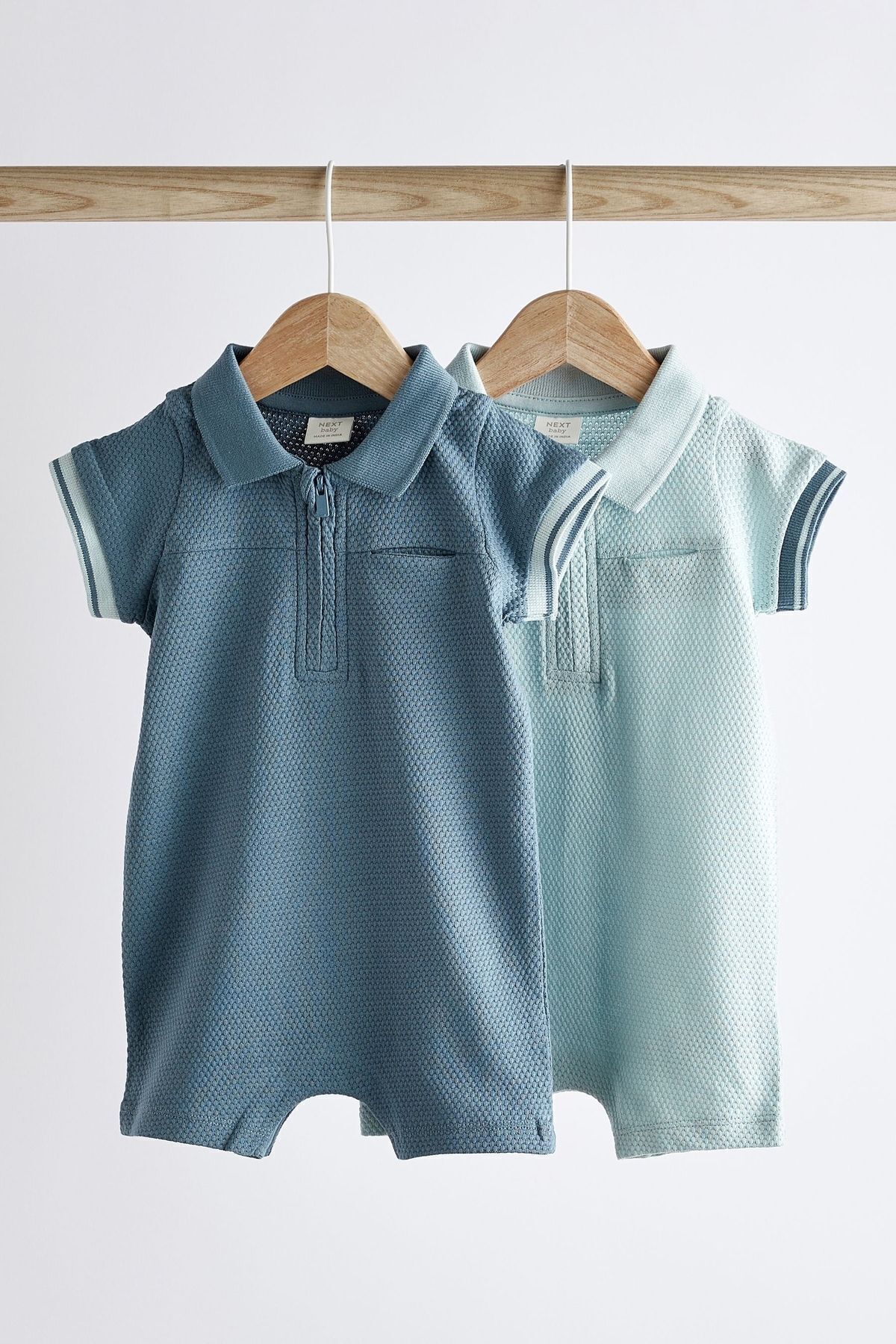 Next Baby %100 Pamuklu Mavi Polo Yaka 2’li Romper Set
