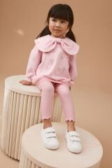 Next Baby Pamuklu Pembe Fiyonk Yaka Uzun Kollu Sweatshirt Tayt Alt Üst Takım