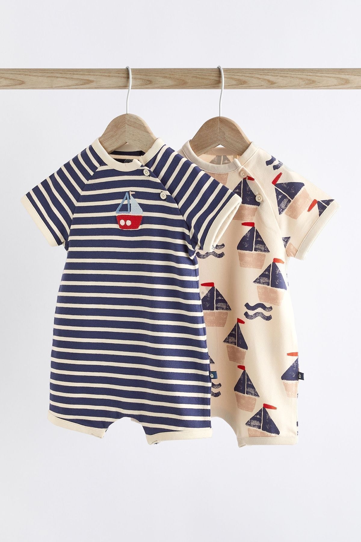 Next Baby % 100 Pamuklu Mavi Kırmızı Tekne Desenli 2’li Romper Set