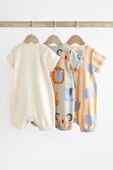 Next Baby % 100 Pamuklu Krem Hayvan Desenli 3’lü Romper Set