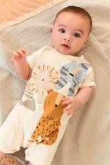 Next Baby % 100 Pamuklu Krem Hayvan Desenli 3’lü Romper Set