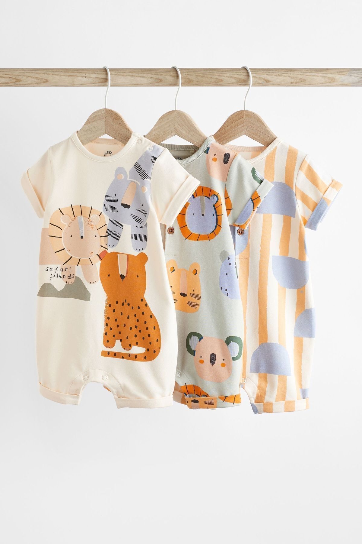 Next Baby % 100 Pamuklu Krem Hayvan Desenli 3’lü Romper Set