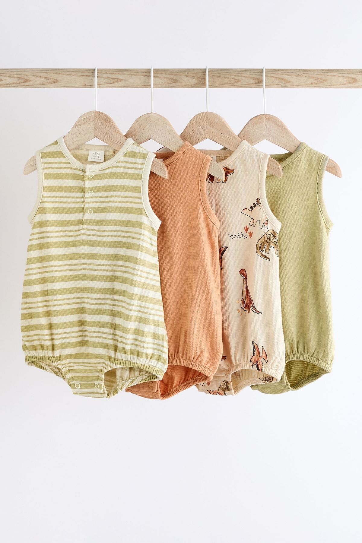 Next Baby % 100 Pamuklu Yeşil Dinazor Desenli 4’lü Romper Set