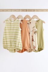 Next Baby % 100 Pamuklu Yeşil Dinazor Desenli 4’lü Romper Set