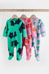 Next Baby % 100 Pamuklu Yeşil Çiçek Meyve Desenli 3’lü Tulum Set
