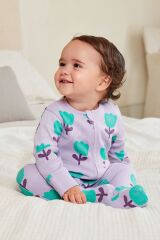 Next Baby % 100 Pamuklu Yeşil Çiçek Meyve Desenli 3’lü Tulum Set