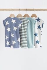 Next Baby % 100 Pamuklu Mavi Yıldız Desenli 4’lü Romper Tulum Set