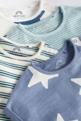 Next Baby % 100 Pamuklu Mavi Yıldız Desenli 4’lü Romper Tulum Set