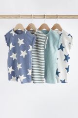 Next Baby % 100 Pamuklu Mavi Yıldız Desenli 4’lü Romper Tulum Set
