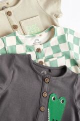 Next Baby % 100 Pamuklu Timsah Desenli 3’lü Romper Set