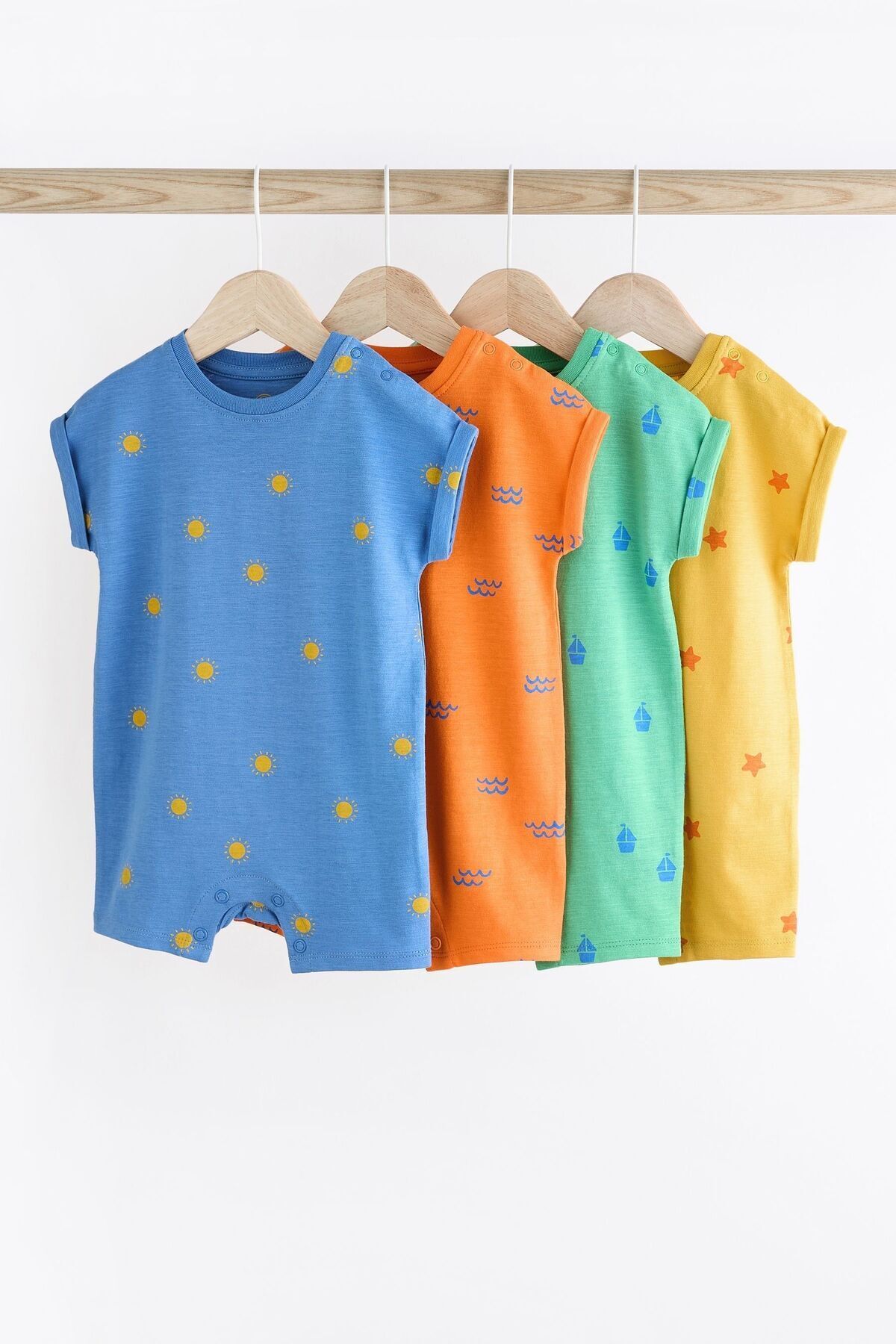 Next Baby % 100 Pamuklu Parlak Yıldız Güneş Desenli 4’lü Romper Set